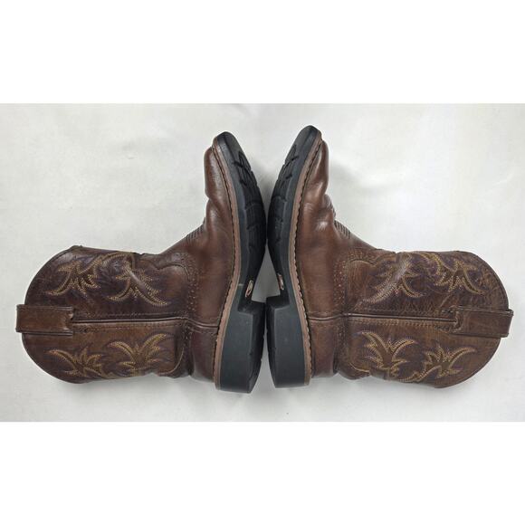 JUSTIN KIDS BROWN LEATHER WESTERN CATTLEMAN JR. BOOTS – SIZE 12 – FLAME STITCH - Picture 11 of 12